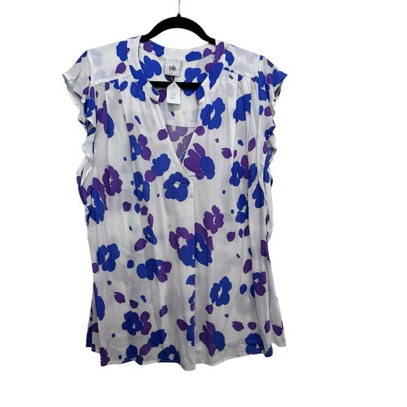 NWT CAbi #5896 Women's Multicolor Floral Short Sleeve Blouse Top Size Large - Picture 1 of 4